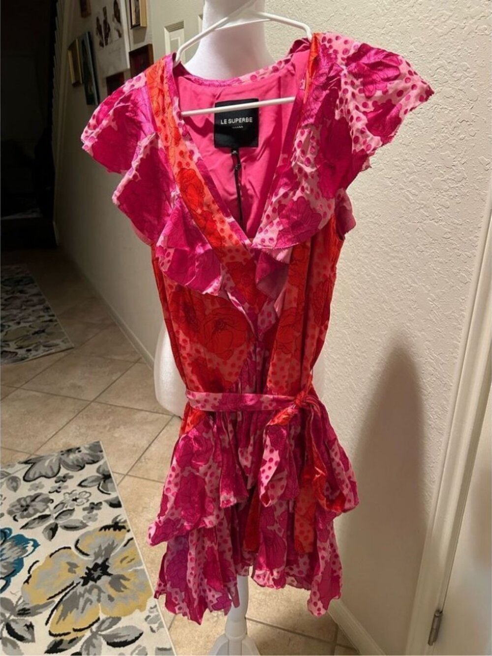 Le Superbe Womens 10 Pink Floral Mini Dress Aurora Flora Lil Flirt Lined NWT